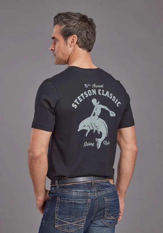 Weekend Savings Fiesta Stetson Mens Fishing Rodeo Black 100% Cotton S/S T-Shirt