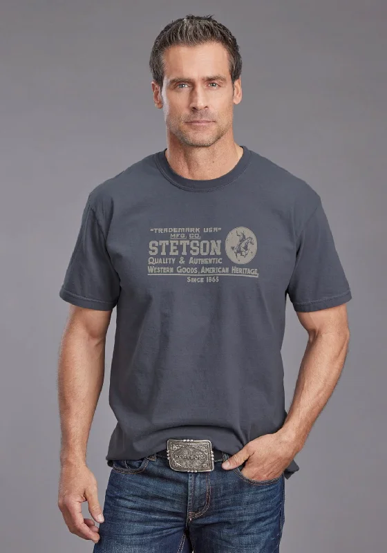 Weekend Bargains to Celebrate Stetson Mens Trademark USA Grey 100% Cotton S/S T-Shirt Weekend Bargains to Celebrate Stetson Mens Trademark USA Grey 100% Cotton S/S T-Shirt