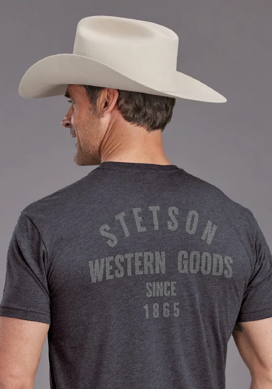 Weekend Deals That Please Stetson Mens Western Goods Blue Cotton Blend S/S T-Shirt
