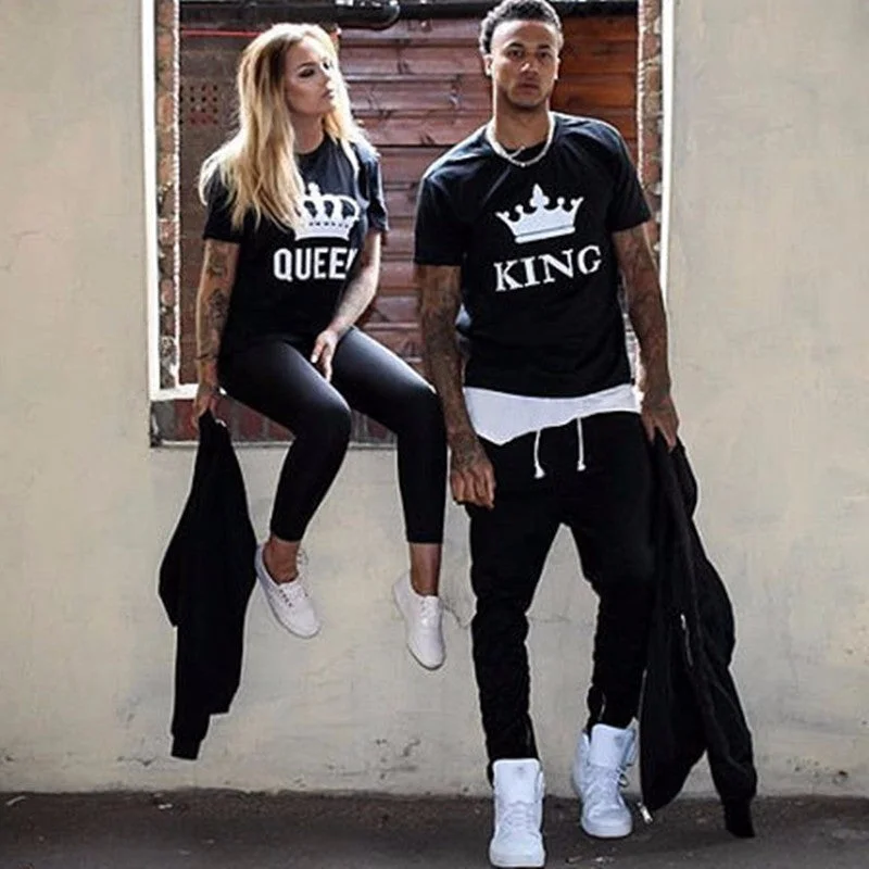 Summer Lovers Tshirt KING QUEEN Imperial Crown Couple T-shirt Women Men Funny Letter Print T Shirts His and Hers Gifts For Loved