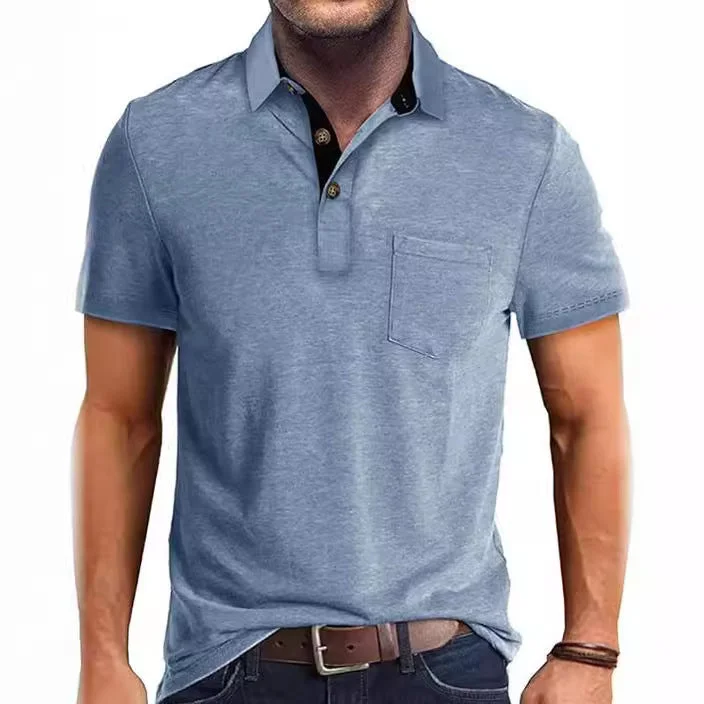 Summer Men's Clothing Short Sleeve Lapel T-shirt