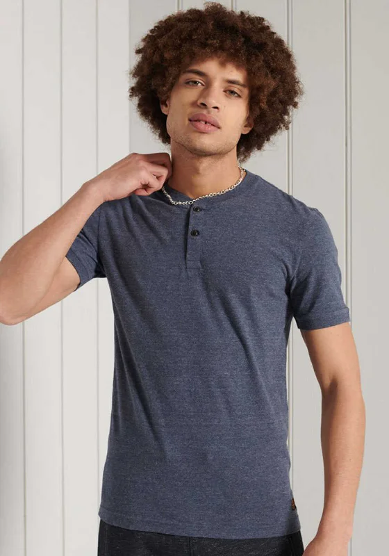 Limited Edition Superdry Henley Short Sleeve T-Shirt, Navy Marl