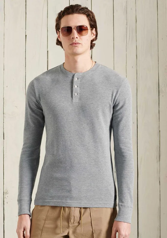 Mega Sale Superdry Long Sleeve Waffle Grandad Top, Grey Marl