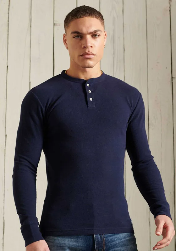 Best Seller Superdry Long Sleeve Waffle Grandad Top, Nautical Navy