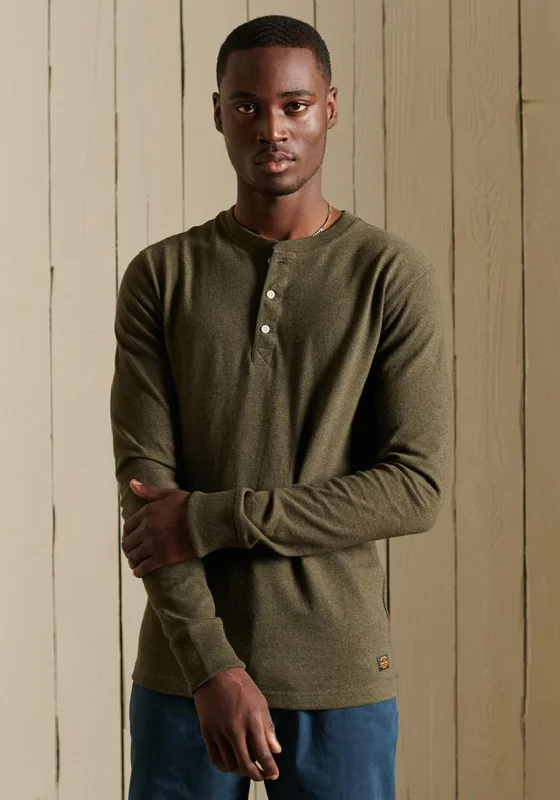 Don't Wait Superdry Grandad Long Sleeve Top, Dark Khaki