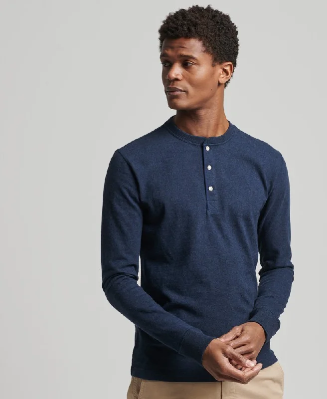 Stock Up and Save Superdry Grandad Collar Long Sleeve Top, Trench Navy Marl