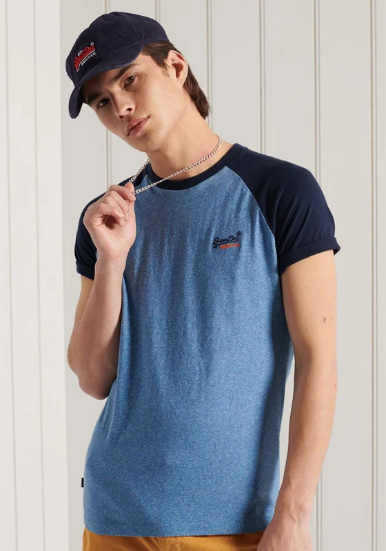While Supplies Last Superdry Original Label Baseball T-Shirt, Bright Blue Grit