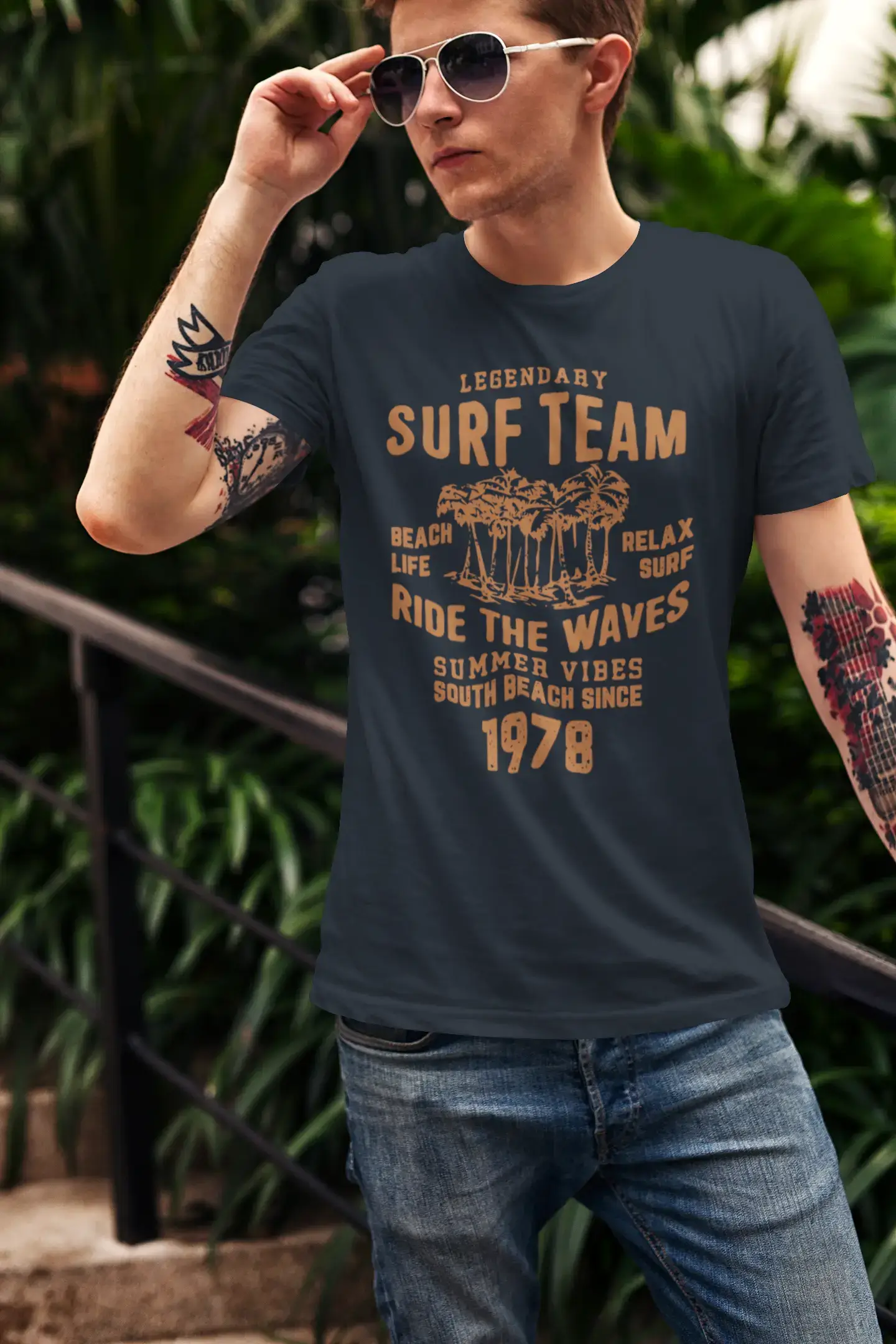 Men's Vintage Tee Shirt Graphic T shirt Surf Team 1978 Navy