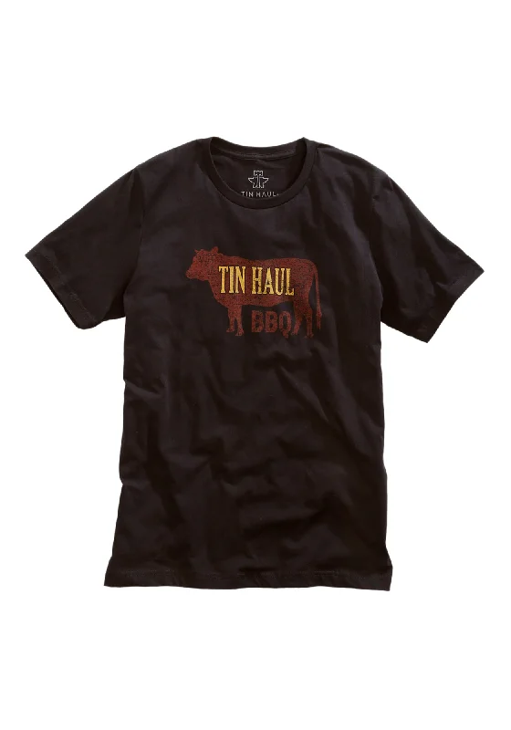 Weekend Offers That Shine Tin Haul Mens BBQ Cow Black 100% Cotton S/S T-Shirt