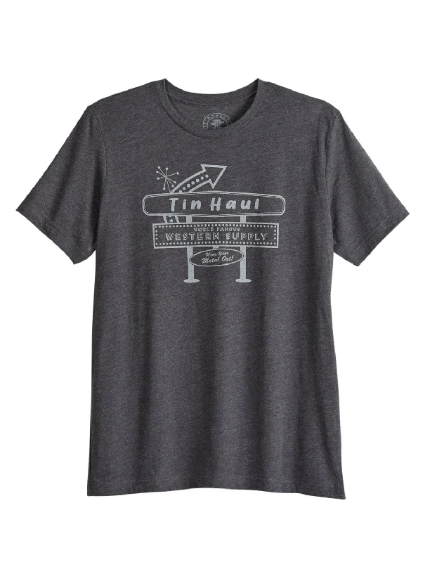 Weekend Offers That Impress Tin Haul Mens World Famous Sign Grey Cotton Blend S/S T-Shirt