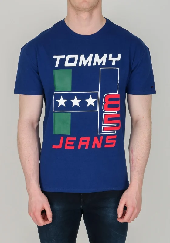 Weekend Wonders Await! Tommy Jean's Men’s Block T-Shirt, Navy Blue