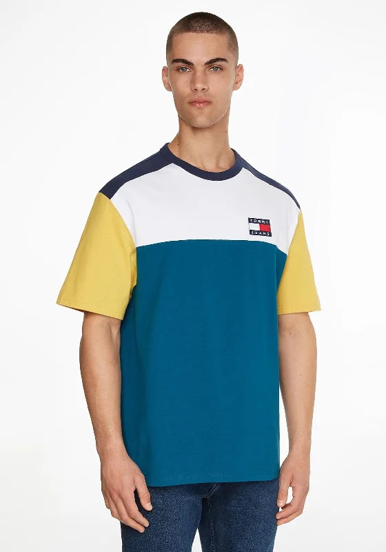 Online Specials Tommy Jeans Colour-Block Badge T-Shirt, Petrol Multi