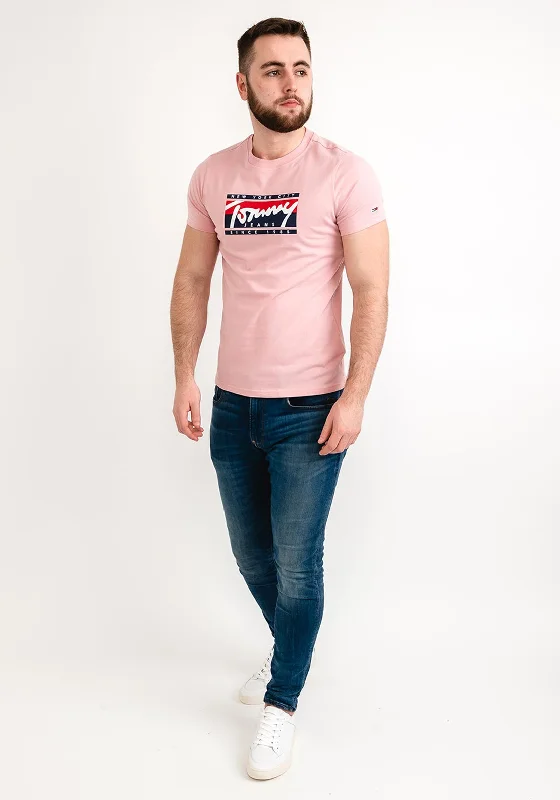 Clearance Sale Tommy Jeans Essential Tommy Script T-Shirt, Darling Pink