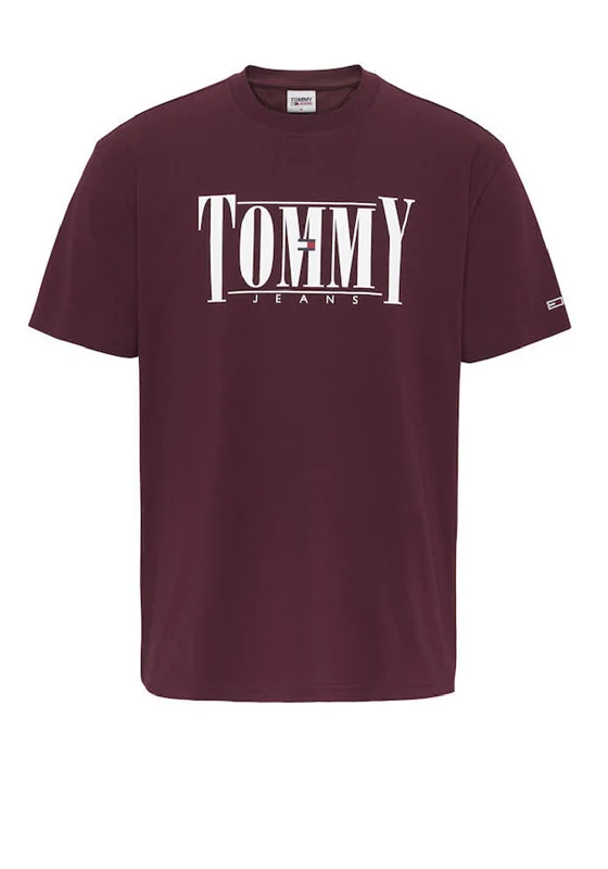 Midnight Madness Tommy Jeans Essential Serif T-Shirt, Deep Rouge