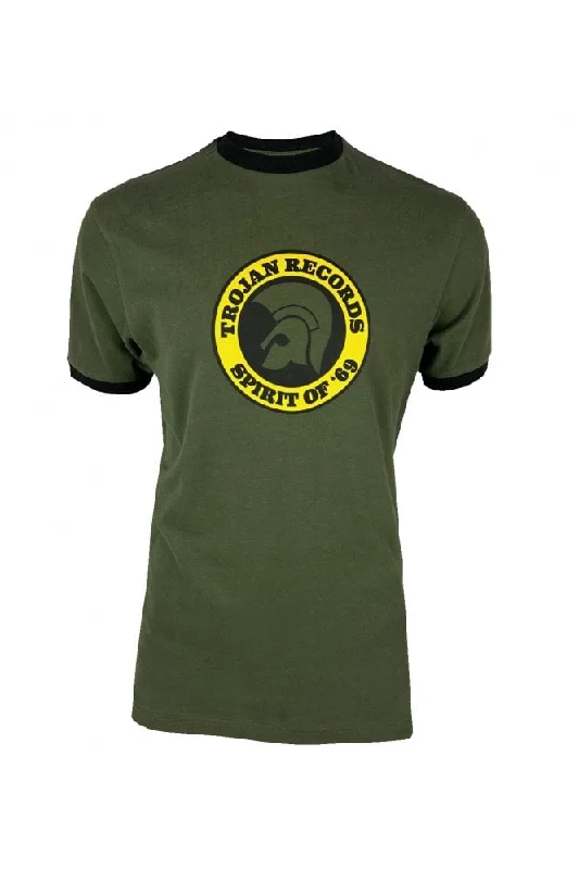 Quick Deals Trojan Records Men's TC1006 Spirit Of '69 Logo Tee Shirt Army Green