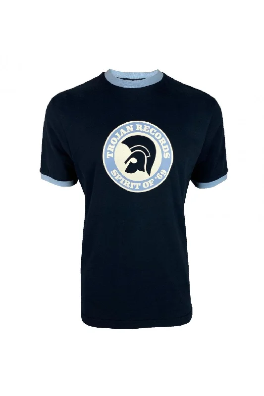 Make Your Weekend Count with Savings Trojan Records Men's TC1006 Spirit Of '69 Logo Tee Shirt Navy Blue