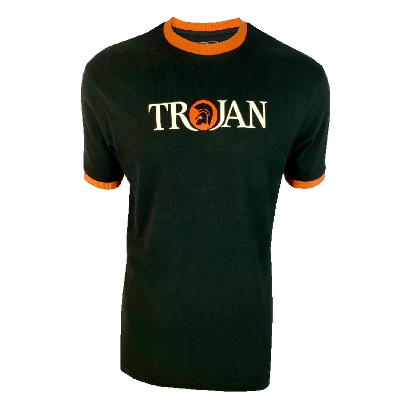 Limited Offer Trojan Records Men's TC1014 Logo Ringer Crew T Shirt Black