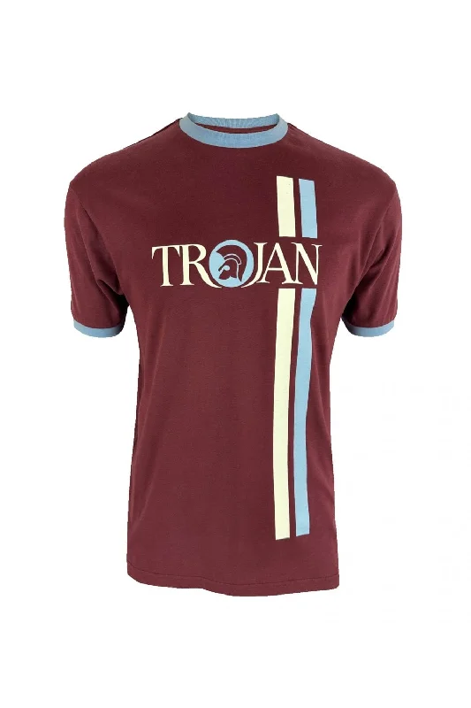 Time-Sensitive Trojan Records Men's TC1036 Twin Stripe Logo Crew Tee Port