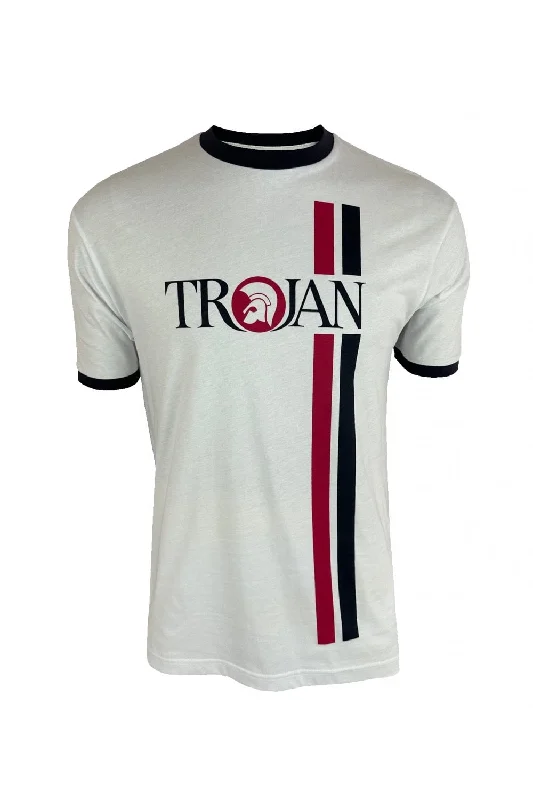 Weekend Bargains Galore Trojan Records Men's TC1036 Twin Stripe Logo Crew Tee Ecru