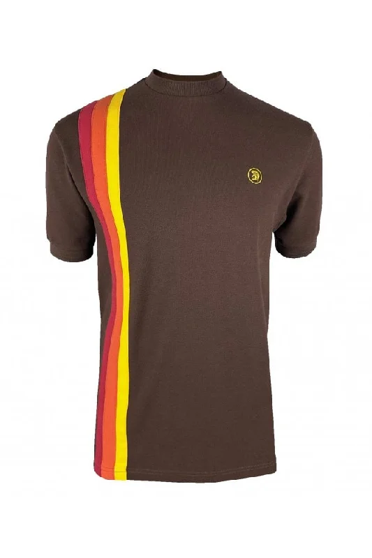 Online Exclusive Trojan Records Men's TR8943 SS Racing Stripe T Shirt Chocolate Brown Online Exclusive Trojan Records Men's TR8943 SS Racing Stripe T Shirt Chocolate Brown