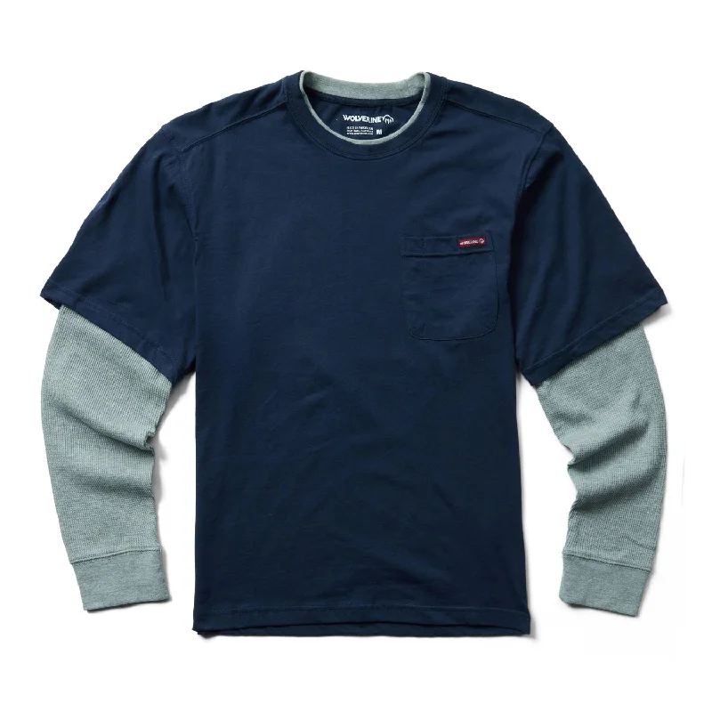 Time-Limited Offer Wolverine Mens Miter Tee II Navy 100% Cotton L/S T-Shirt